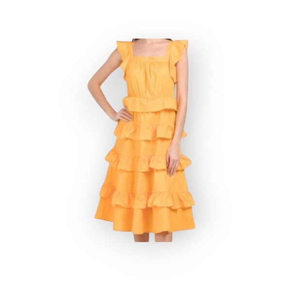 Rachel Parcell Marigold Ruffle Cotton Midi-Dress Size 14 NWOT Ray of Sunshine - Picture 15 of 15